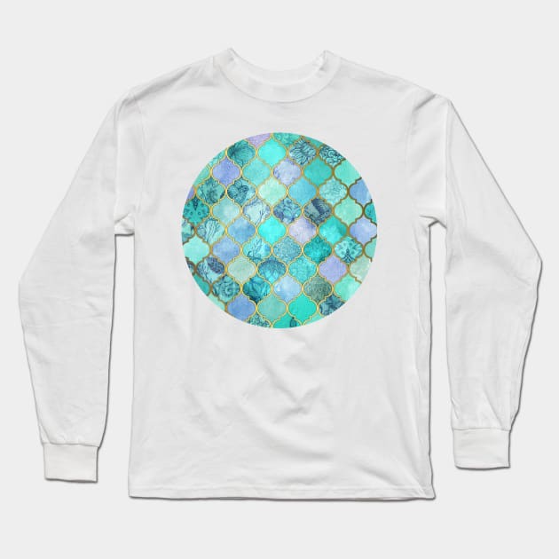 Cool Jade & Icy Mint Decorative Moroccan Tile Pattern Long Sleeve T-Shirt by micklyn